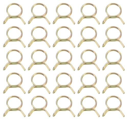 sourcing map 25Pcs Double Wire Spring Hose Clamps, 12mm Inner Dia Fit 12-13.5mm OD Hose Fuel Line Silicone Tube Clips, Color Zinc