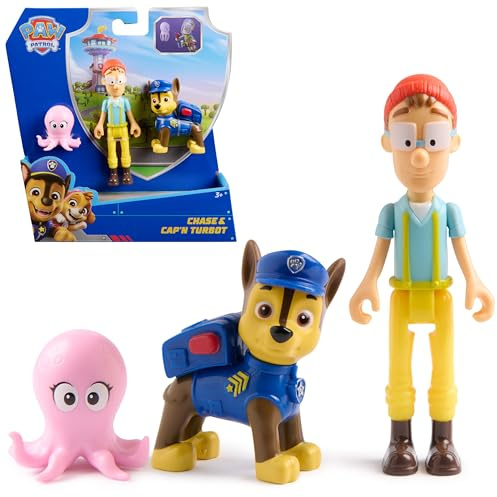 PAW Patrol, Chase & Captain Turbot Figure Pack con Baby Polpo Toy Figure, Giocattoli per bambini per ragazzi e ragazze dai 3 anni in su