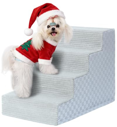 Vfrog Dog Stairs for Small Dogs,17.5 H,4-Step Dog Steps Ramp for Bed and Couch with High Density Foam,Non-Slip Pet Steps for Dogs and Cats,Pet Stairs with a Washable Cover,Grey