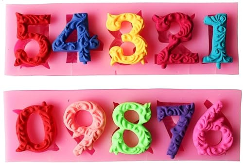 3D Numeral Fondant Moulds Chocolate Maker Cake Decorating Tools 0-9 Number Silicone Mold Arabic Number Lollipop Mold with Stick Hole