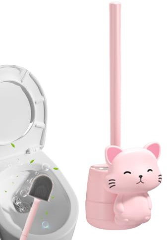 Inodoro de Pared de Limpieza de Dibujos Animados, Mango Largo, cerdas, sin ángulo Muerto, Cepillo Sanitario para baño, Cepillo Flexible con Montaje en Pared, Juego de portacepillos de Inodoro