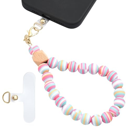 LEGENTLISUR Dragonne de téléphone portable en perles de silicone avec languette d'attache élastique mains libres pour téléphone portable (coloré)
