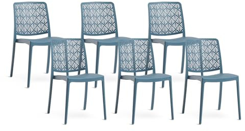 SIEDITI FUORI E DENTRO Chaises de Jardin en polypropylène avec Fibre de Verre, chaises empilables pour extérieur ou intérieur, Design Moderne et ajouré - Yara (6 chaises, Bleu pétrole)