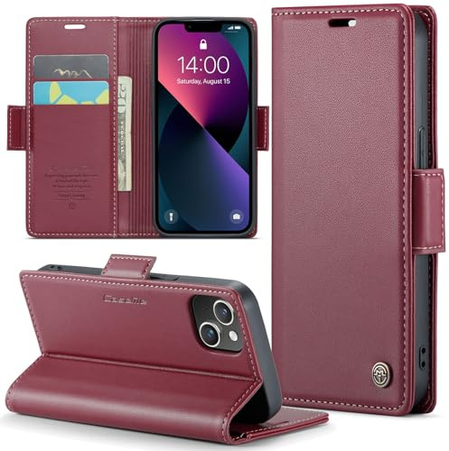Rerzoiro Handyhülle für iPhone 13 Mini Hülle, Premium PU Lederhülle Klappbar Flip Case [RFID Blocker] Tasche Magnet Kartenfach Klapphülle Schutzhülle für iPhone 13 Mini, Rot