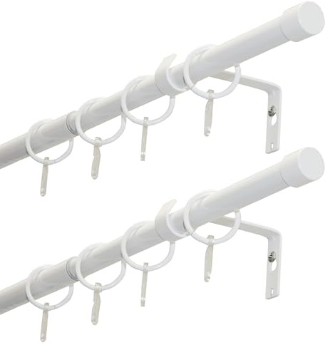 GARDINIA Set di 2 bastoni per tende Cap, 1 binario, Ø 19/16 mm, asta per tende, estensibile su entrambi i lati, 120-190 cm o 180-310 cm, bianco