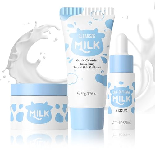 Autmor Set Skincare Viso Completo Skincare Kit Viso Idratante Nutriente E Olio Controllo Adatto A Tutti I Tipi Di Pelle Ideale Per Regalo Donna Beauty Con Mini Size Da Viaggio (Milk Set 5pcs)