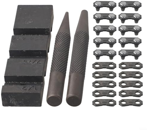 Homeponnew Kit de reparación de motosierra de bolsillo, incluye 1 aguja de remachado de cadena, 1 cadena rota, 1 base de cadena, 10 correas preestablecidas de reparación de eslabones maestros