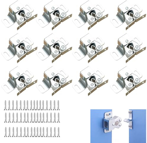 Chiusura a Doppio Rullo per Porte, Serratura a Scatto per Armadi e Mobili, Chiavistelli per Porte, Chiusura a Sfera per Mobili, 12 Pezzi con Accessori Inclusi