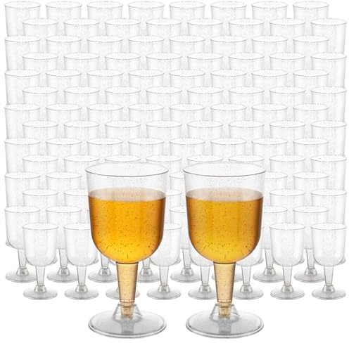 STARVAST 100 Premium Elegante Plastik Weingläser mit Silberglitter, 160ml - Mehrweg Cocktailgläser, Gold Weingläser aus Kunststoff, Weinbecher für Hochzeiten, Geburtstage & Partys