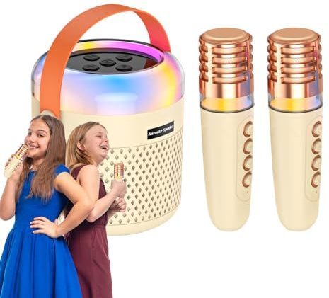 Karaoke portatile, con luci a LED, altoparlante portatile con microfono, per pratica di canto, casa, viaggi, campeggio, riunione di famiglia, compleanno, festa