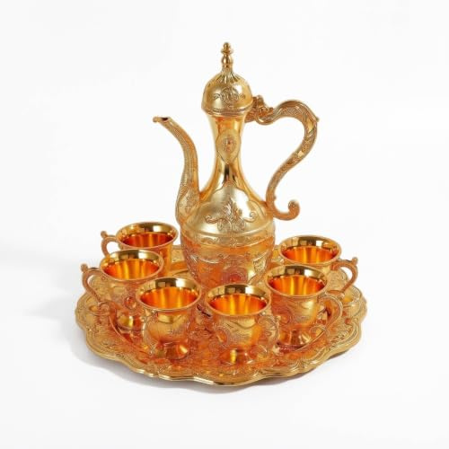 YWMJZEU Juego Té Árabe Dorado Juego Té con Banja Vintage Tetera con Tazas para Bodas, Dorado