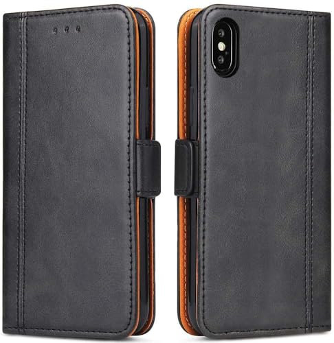 Bozon iPhone X/XS Hülle, Leder Tasche Handyhülle für iPhone X/XS Schutzhülle Flip Wallet mit Ständer und Kartenfächer/Magnetverschluss (Schwarz)