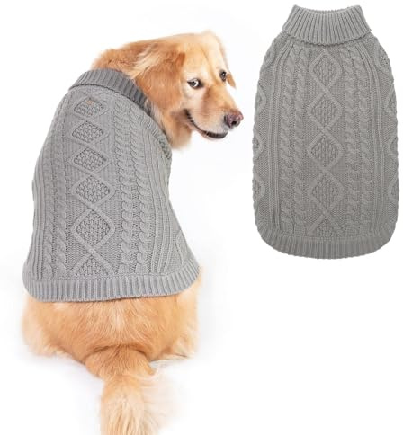 BINGPET Thermal Knitted Dog Sweater for Small Medium Large Dogs,Winter Dog Cat Coat Warm Sweartershirts Outfits,Classic Cable Knit Turtleneck Pullover Dog Jumper Coat Warm Sweartershirts
