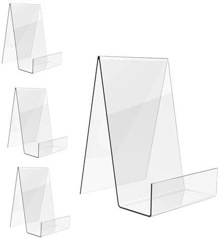 Boloyo Acryl Buchaufsteller mit Ledge , Acryl Transparent Display Staffelei Buchständer, Buch Halterung für Displaying (Groß,5 Stück)