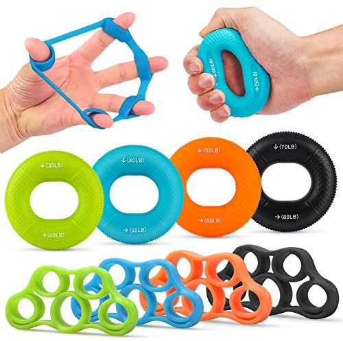 AUTUWT Fingertrainer Handtrainer 8er Set, Silikon Handgrifftrainer mit unterschiedlichen Härtegrade für Gitarristen Entlasten Handgelenk-und Daumen-Schmerz, Finger Muskeltraining und Rehabilitation