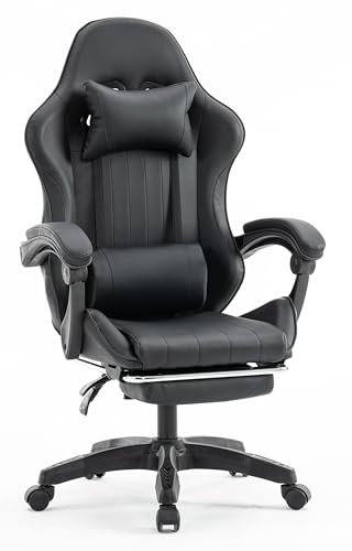 Millhouse Gaming Racing Desk Chair with Adjustable Lumbar Support, Footrest, and Head Pillow, X2022 (Black)