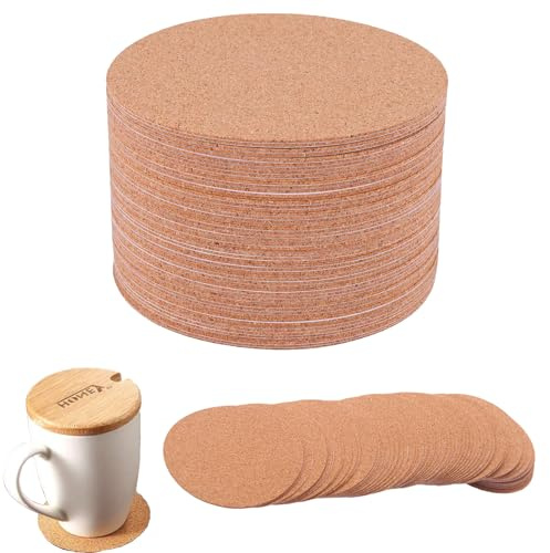 Pyatofyy 60 Pcs Self-Adhesive Round Cork Coasters, Cork Sheet, 10cm Felt Placemats for Coasters and DIY Crafts