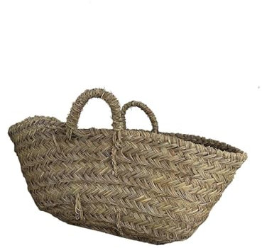 JARDIN202 - Capazo de Esparto con Asas Decorativo | Capazo Fibra Natural Sostenible | Cesto para Leña | 58 x 36 x 32 cm -