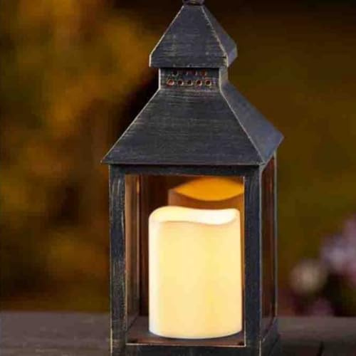 Marco Paul 23cm LED Flickering Candle Lantern Bronze Effect Hanging Outdoor Lamp Battery Operated Flameless Light Indoor Lighting for Home Decorative Auto Timer LED Light