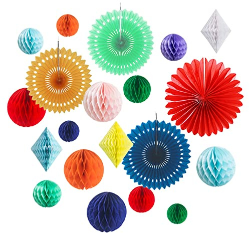 20Pcs Multi-Color Paper Honeycomb Balls Decoration Kit for Candy Bar Birthday Party Decor Rainbow Colourful Baby Bridal Shower Wedding Supplies Home Club Bar Decoration Easter Summer (Rainbow)
