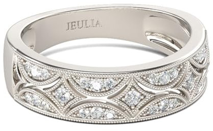 Jeulia 925 Sterling Silber Ringe Milgrain Rundschliff Damen Band Jubiläum Versprechen Ringe mit Schmuckschatulle für Sie Frauen Mädchen (Silber, 62(19.8))