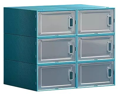 Cajas Zapatos Caja De Zapatos Azul Zapatero Apilable, Cajas De Zapatos De Plástico con Puertas Transparentes, Cajas De Zapatos para El Hogar Que Ahorran Espacio, Fácil Montaje (Color : Blue, Size :