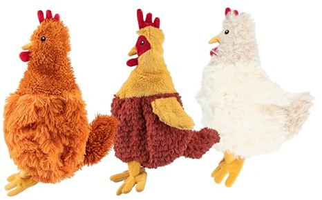 Best Pet Supplies Chicken Crinkle Plush Dog Toys for Interactive Play, Puppy and Senior Indoor Play, Colorful Chicken Toy Shape, Cute and Cuddly - Crinkle Chicken Bundle (Brown, Beige, Wine Red)