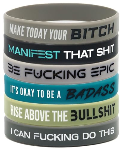 Giftphoria Edgy Motivational Silicone Bracelets for Adults (Set of 6) - Unisex Fit for Men and Women