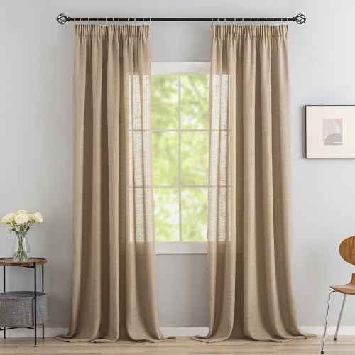 VOILYBIRD 2er Set Leinen Mischgewebe Vorhänge mit Kräuselband Leinenoptik Gardinen für Schlafzimmer Wohnzimmer (HxB 245 x 140 cm, Latte Braun)