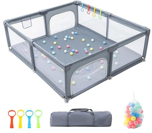 GLOKID Parque Bebé, 180 * 200CM, modulable, gran parque infantil, bola marina, bolsa de almacenamiento, gancho, para el hogar