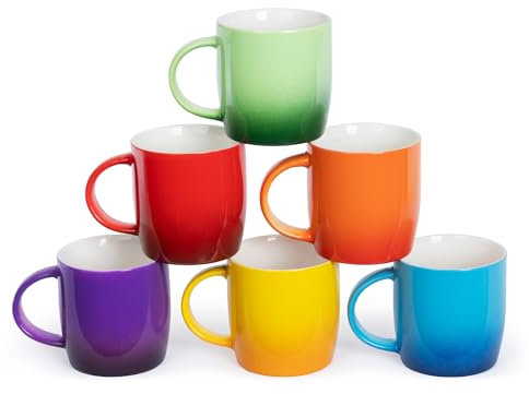 FiNeWaY Stoneware Coffee Mugs Set of 6 - Durable & Large Capacity Ceramic Ombre Coffee Cups - Dishwasher & Microwave Safe - Colourful Gradient Ceramic Coffee & Tea Cup (325ml)