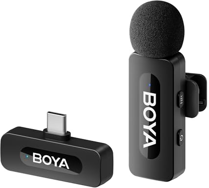 Boya BY-V10 USB C Trådlös Lavalier Mikrofon för Android, Typ-C Smartphone Laptop, Bullerreducering, Mini Clip-on Mikrofon för YouTube, Podcast, Facebook, Tiktok Vlog Inspelningar