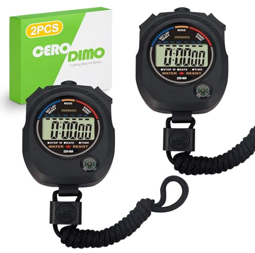 CeroDimo 2 Pack Multi-Function Digital Stopwatch Timer, Large Display with Date, Time, and Alarm, Ideal for Sports, Coaches, Fitness, and Referees