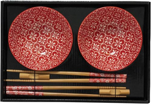 JADE TEMPLE Juego de cuencos de porcelana rojos - 1 Set