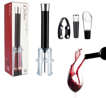 Goowafur Juego de apertura de vino,Juego de abridor de vino tinto - Kit de abridor de vino con tapón de vacío y abridor de botellas - Abridor de botellas de vino Manual, práctico y resistente, para