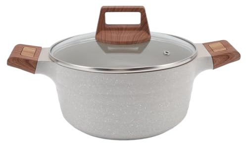 Double Ear Soup Pot Dutch Oven with Lid Non Stick Fast Heating Elegant Design for Induction Gas Ceramic Electric Halogen Cookers Aluminum Alloy Wood Glass Stainless Steel White (Soup Pot 24cm/9.4in)