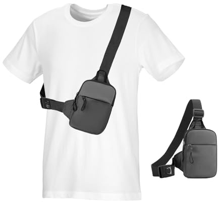 cxxtkcxxlc Sacoche Homme Bandouliere, Sac Poitrine Homme, Sac Bandoulière Étanche pour Camping, Randonnée, Voyage, Sac à Bandoulière Homme et Femme, Sacoche Crossbody Poitrine (Gris)