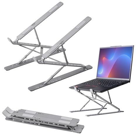 kwmobile Laptop Stand - Adjustable Laptop Riser, Holder - Aluminium Portable DJ, Gaming Stand - Foldable Lap Top, Notebook Desk Stands - Folding Computer Accessories