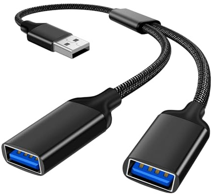 YIXINHE USB splitter with 2 ports, USB male to dual female extension cable adapter, 1-in-2-out dual extender hub compatible with laptops, Mac flash drives, keyboards, and flash drives