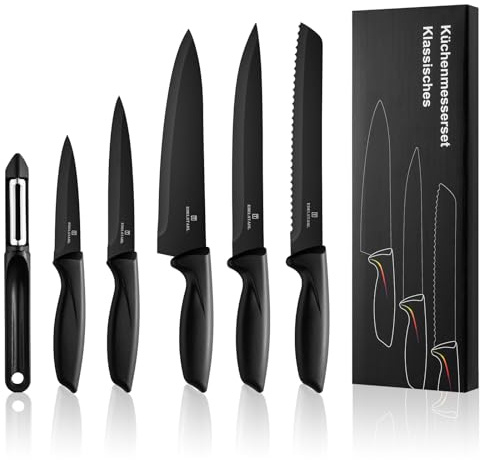 targzier Ultra-Sharp Stainless Steel Kitchen Knife Set - Chef Knives Set(6 Knives - Black)