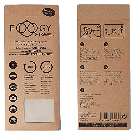 FOOGY Antibeschlagtuch Brille Microfaser Brillenputztuch Antibeschlag | Optikerqualität | Nano Reinigungstuch | 100% trockenes Microfasertuch zur Brillen Reinigung