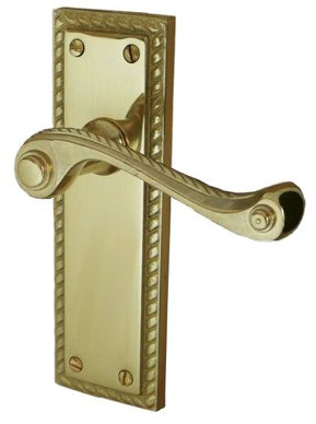 Frelan JG1APB Georgian Rope Edge Scroll Polished Brass Lever Door Handles, Gold