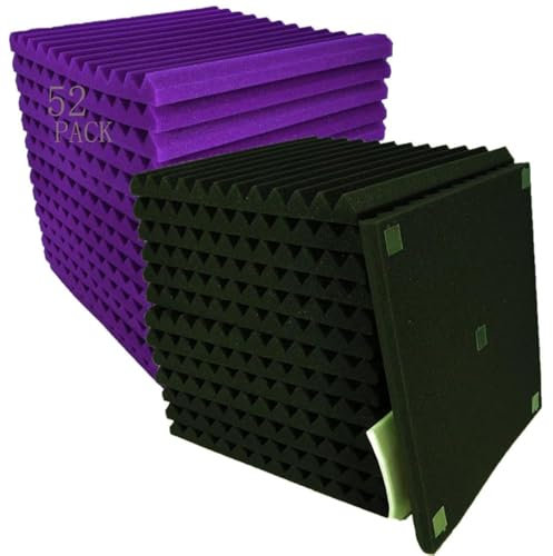 48 x Acoustic Foam Wedges Wall Panels - 1 x 12 x 12 - Purple / Black - Sound Absorption for Studios 1 x 12 x 12