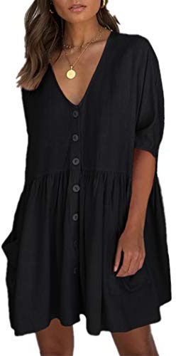 PANAX Dam bomull strandklänning enkelknäppt strandponcho, Stylea 02svart, One Size Stor