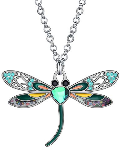 BONSNY Enamel Rhinestone Dragonfly Necklace Pendant Dragonfly Gifts Crystal Jewellery for Women Girls
