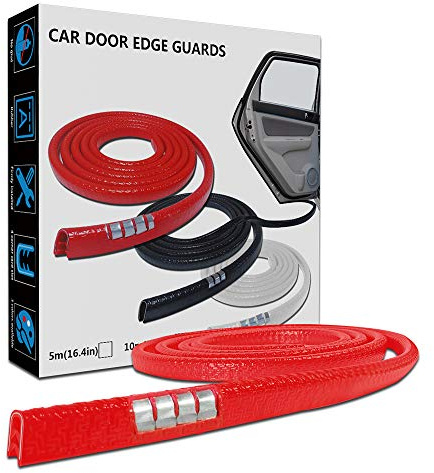 LEADTOPS Garde Bord Porte Voiture, 16.4FT 5M Garde Protecteur Porte Voiture Garniture Bord en Caoutchouc Moulage U Forme, Couleur Rouge