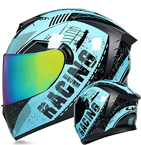 Casco Moto Integrale Doppia Visiera Omologato ECE/DOT Casco Integrale Per Uomo Donna Colorato Leggero Casco Moto Cross Giovani Uomini E Donne Casco Con Grafiche Blue,S