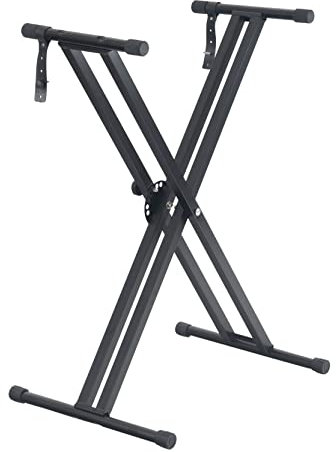 FunKey doppelstrebiger Keyboard Ständer mit X-Struktur - Zuverlässiger Schnellverschluss - Mit integrierten rutschfesten Gummimanschetten - Stativ mit faltbarem Design - Inkl. robuste Haltebänder