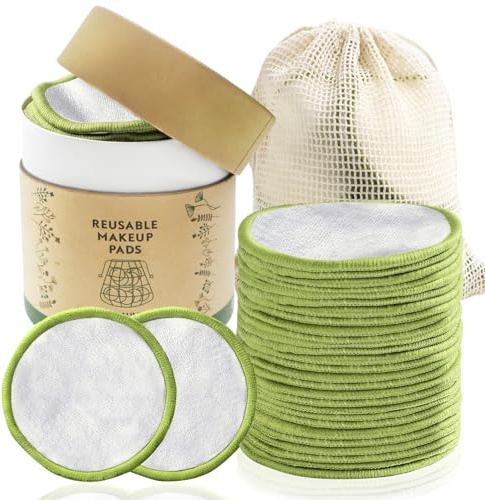 Sopurrrdy 28 Pack Reusable Cotton Rounds with Washable Laundry Bag and Round Box|Travel Essentials for Skincare, Makeup Remover Pads and Storage|Reusable Makeup Remover Pads