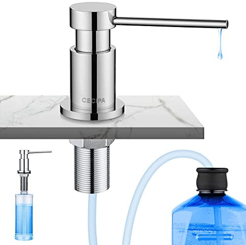 CECIPA Chrome Copper Soap Dispenser, Built-in Kitchen, 300 ml Bottle & 1.2 m Hose, 360° Rotating Pump